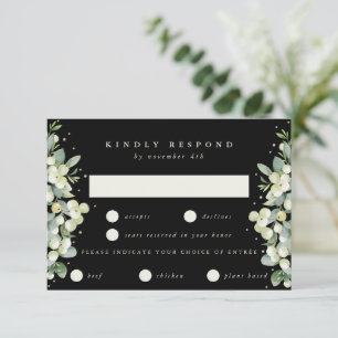 Black Snowberry+Eucalyptus Edged Wedding RSVP Card