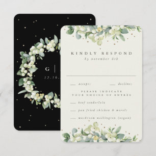 Black Snowberry+Eucalyptus Edged Wedding RSVP Card