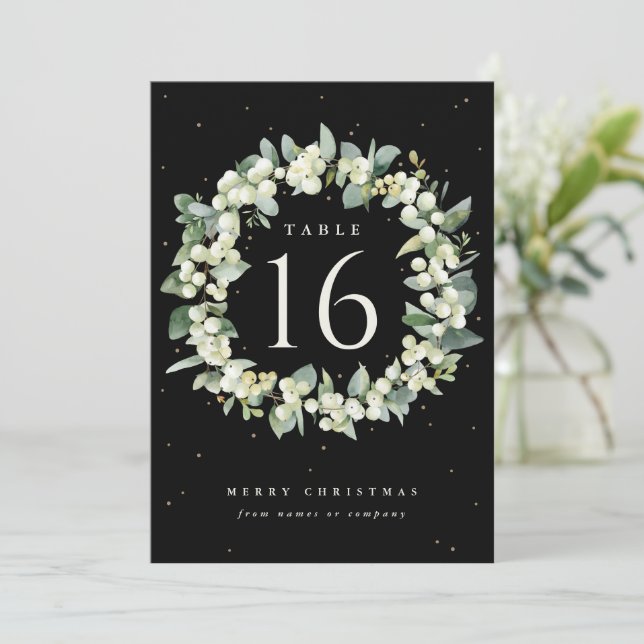 Black Snowberry+Eucalyptus Holiday Table Number (Standing Front)