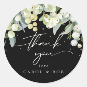 Black Snowberry+Eucalyptus Holiday Thank You Classic Round Sticker