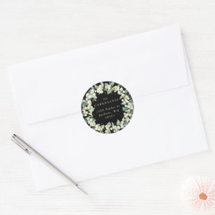 Black Snowberry+Eucalyptus Holiday Wreath Address Classic Round Sticker