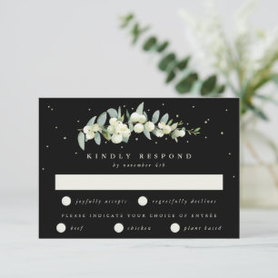 Black Snowberry+Eucalyptus Stem Wedding RSVP Card