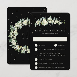 Black Snowberry+Eucalyptus Stem Wedding RSVP Card
