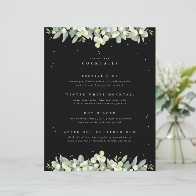 Black Snowberry + Eucalyptus Wedding Drinks Bar (Standing Front)