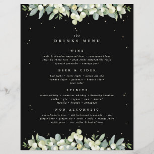 Black Snowberry + Eucalyptus Wedding Drinks Menu