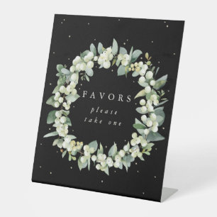 Black Snowberry+Eucalyptus Wedding Favours Table Pedestal Sign