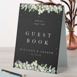 Black Snowberry+Eucalyptus Wedding Guest Book