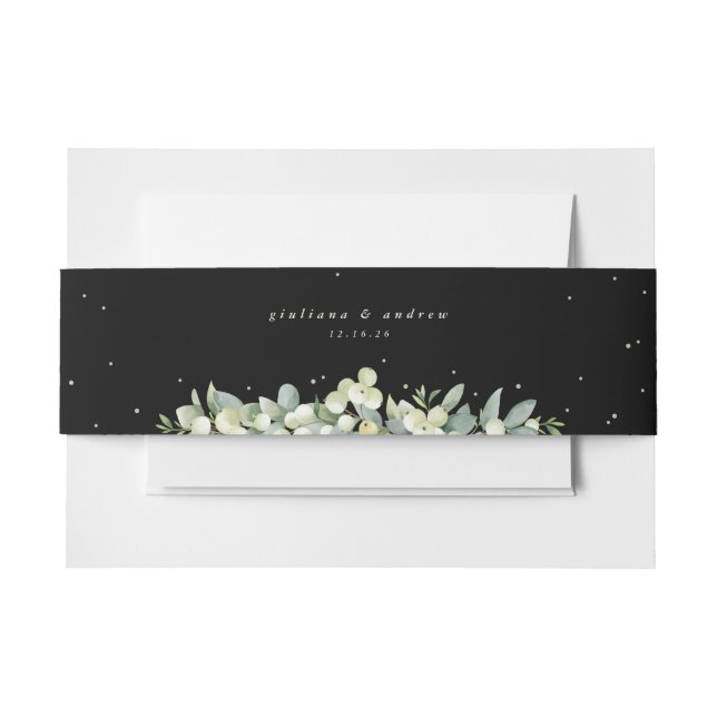 Black Snowberry+Eucalyptus Wedding Landscape Invitation Belly Band (Front Example)
