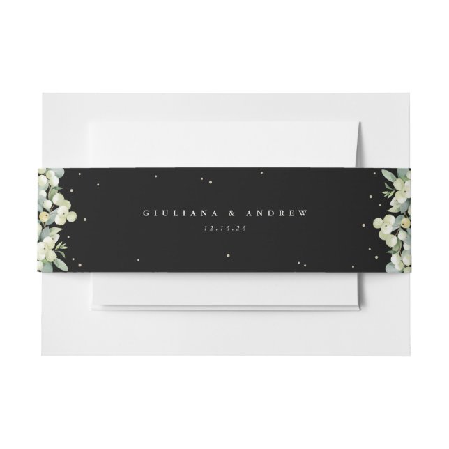 Black Snowberry+Eucalyptus Wedding Landscape Invitation Belly Band (Front Example)