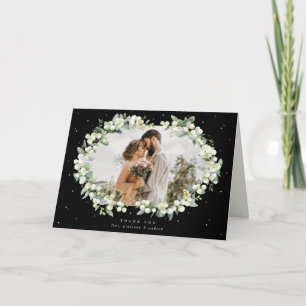 Black Snowberry+Eucalyptus Wedding Photo Thank You Card