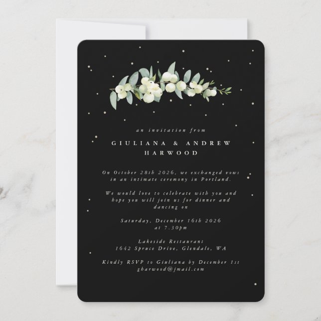 Black Snowberry+Eucalyptus Wedding Reception Invitation (Front)