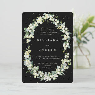 Black Snowberry+Eucalyptus Wedding Reception Only Invitation