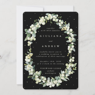 Black Snowberry+Eucalyptus Wedding Reception Only Invitation