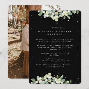 Black Snowberry+Eucalyptus Wedding Reception Photo Invitation