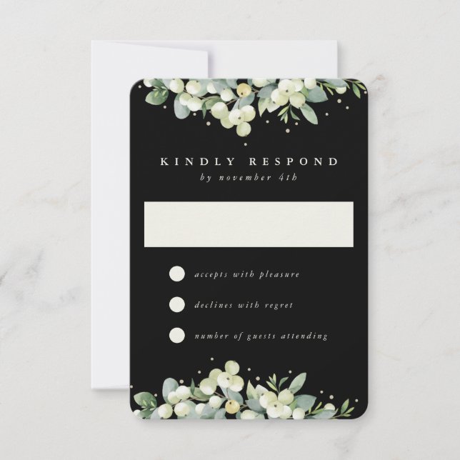 Black Snowberry+Eucalyptus Wedding RSVP Card (Front)