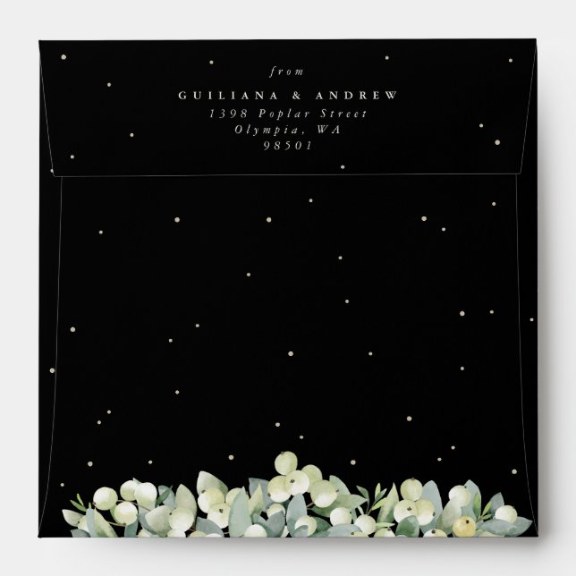 Black Snowberry+Eucalyptus Wedding Square Envelope (Back (Top Flap))