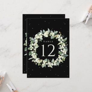 Black Snowberry + Eucalyptus Wedding Table Number