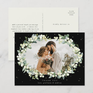 Black Snowberry+Eucalyptus Wedding Thank You Photo Postcard