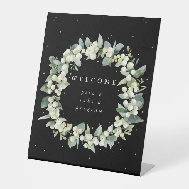 Black Snowberry+Eucalyptus Welcome Program Table Pedestal Sign (Front)