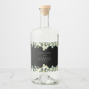 Black Snowberry+Eucalyptus Winter Wedding Liquor Bottle Label