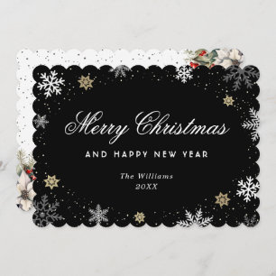 Black Snowflake Watercolor Botanical Holiday Card