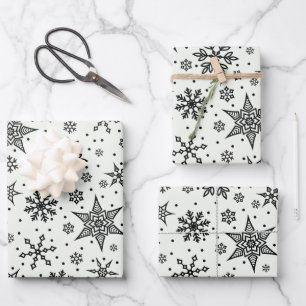 Black Snowflakes Christmas Patterns Wrapping Paper