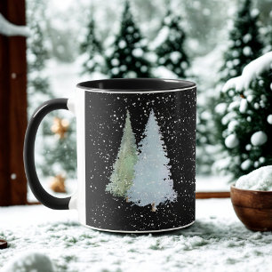 Black Snowflakes Winter Watercolor Christmas Tree Mug