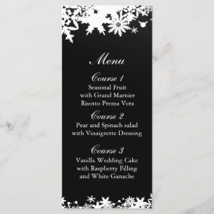 Black snowflakes winter wedding menu