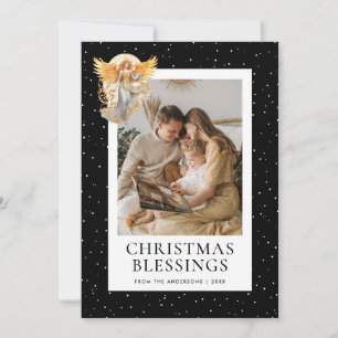 Black Snowy Angel Christmas Blessings Photo Holiday Card
