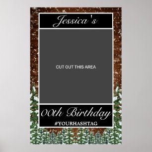 Black Snowy Wood & Forest Birthday Photo Prop Poster