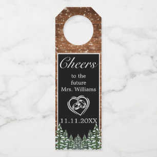 Black Snowy Wood & Forest Cheers Bridal Shower Bottle Tag