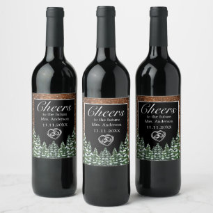 Black Snowy Wood & Forest Cheers Bridal Shower Wine Label