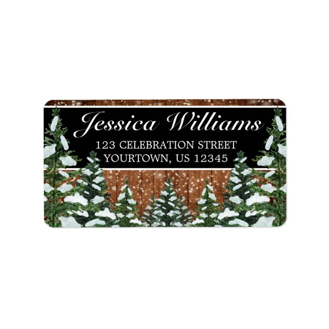Black Snowy Wood & Forest Country Pine Address Label (Front)