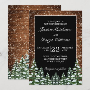 Black Snowy Wood & Forest Country Pine Wedding Invitation