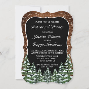 Black Snowy Wood & Forest Country Rehearsal Dinner Invitation