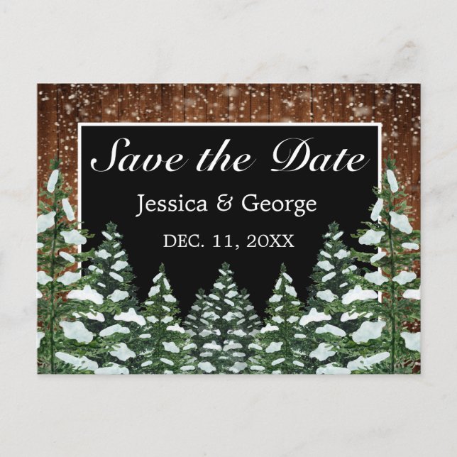 Black Snowy Wood & Forest Country Wedding Announcement Postcard (Front)