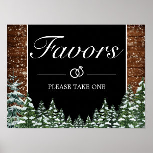 Black Snowy Wood & Forest Favours Wedding Sign