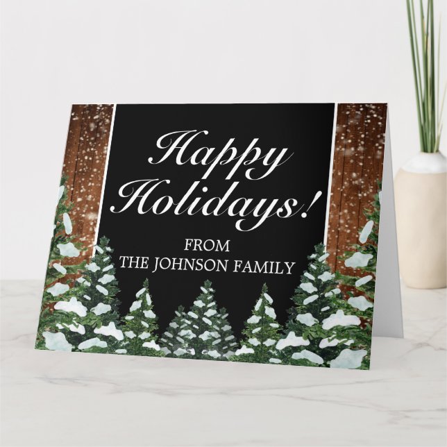 Black Snowy Wood & Forest Holiday Folded Greeting Card (Front)