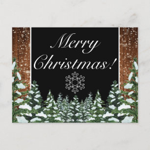 Black Snowy Wood & Forest Merry Christmas Greeting Announcement Postcard