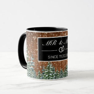 Black Snowy Wood & Forest Mr and Mrs Anniversary Mug