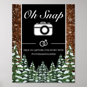 Black Snowy Wood & Forest Oh Snap Wedding Sign