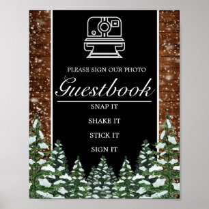 Black Snowy Wood & Forest Photo Book Wedding Sign
