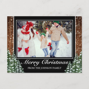 Black Snowy Wood & Forest Photo Christmas Greeting Announcement Postcard
