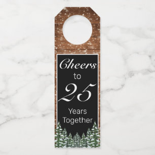 Black Snowy Wood & Forest Pine Anniversary Bottle Tag