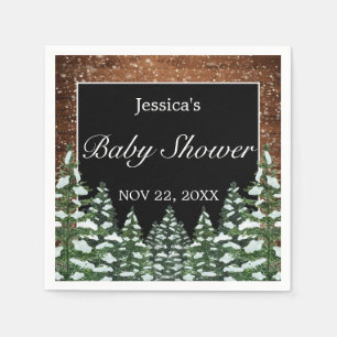 Black Snowy Wood & Forest Pine Baby Shower Napkin