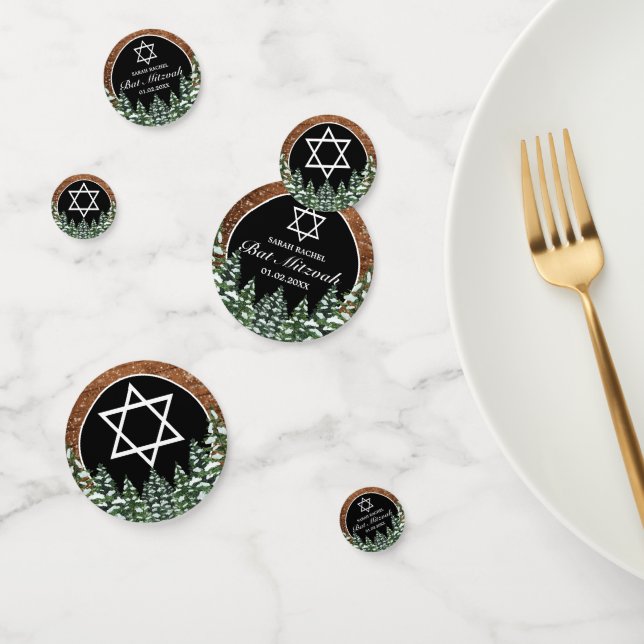 Black Snowy Wood & Forest Pine Bar Bat Mitzvah Confetti (Group)