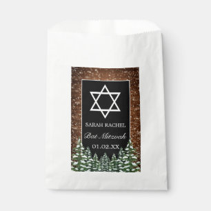 Black Snowy Wood & Forest Pine Bar Bat Mitzvah Favour Bags