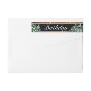 Black Snowy Wood & Forest Pine Birthday Wrap Around Label