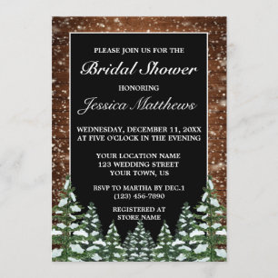 Black Snowy Wood & Forest Pine Bridal Shower Invitation