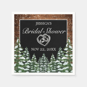 Black Snowy Wood & Forest Pine Bridal Shower Napkin